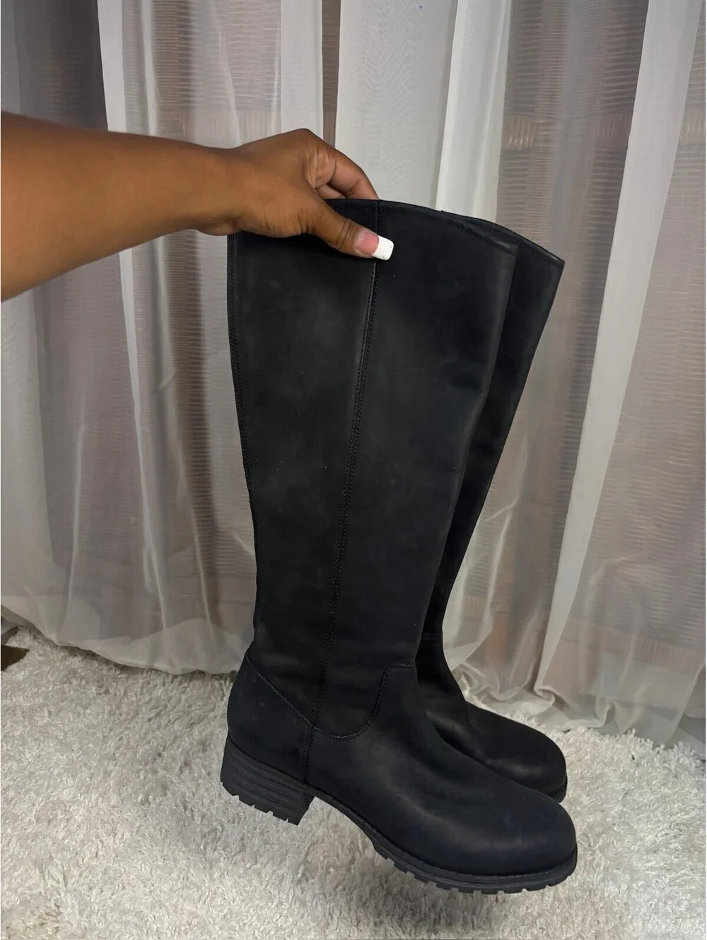 Clarks Leather Knee High Riding Boots Black Comfort Sole Zip Women's 7.5